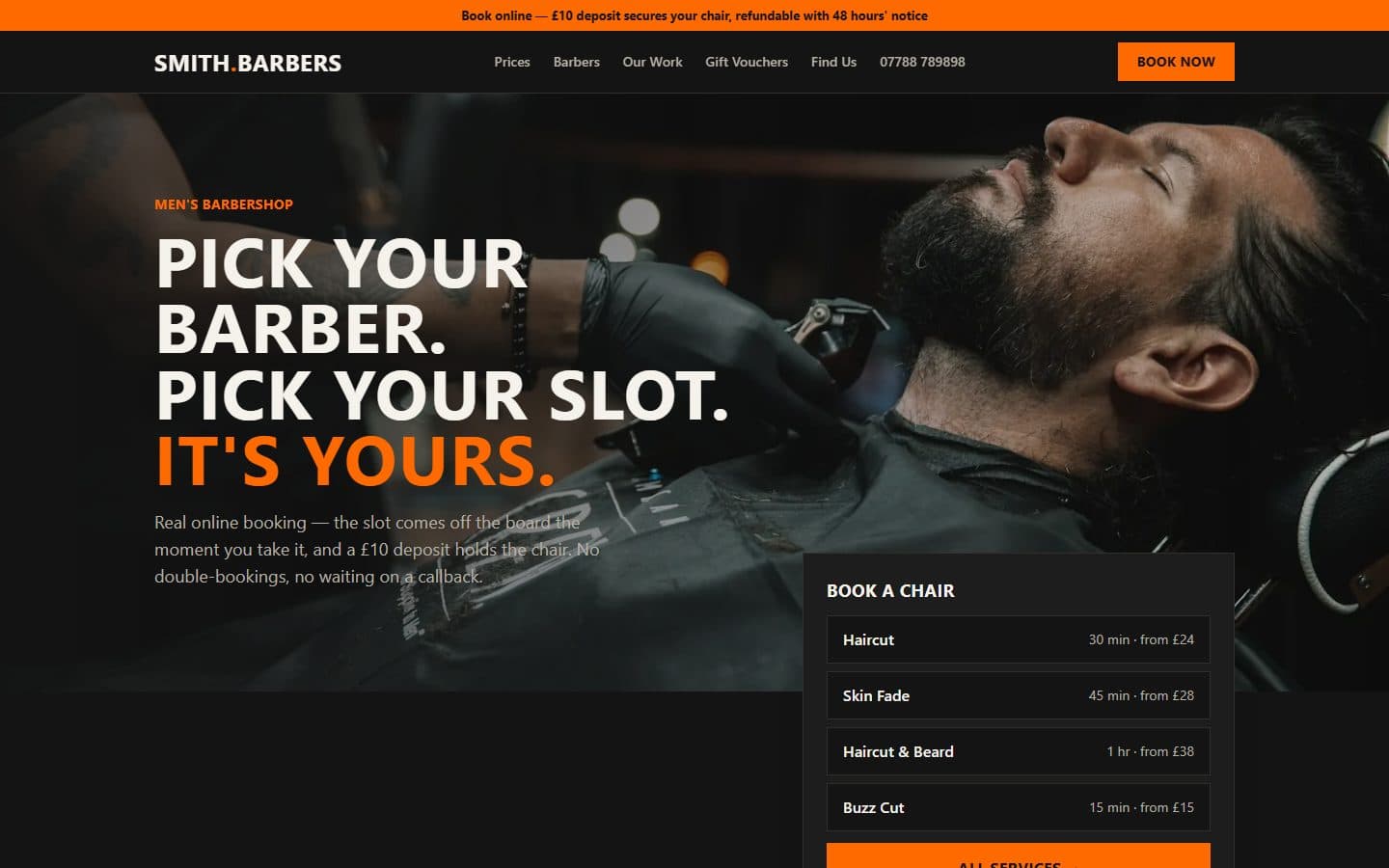 Smith Barbers demo — booking-first barbershop website built by our system